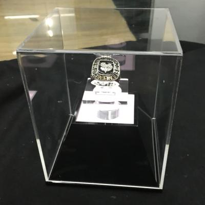 China Acrylic Clear Basketball  MVP Ring Display Case Counter top Plexiglass Champion Medal Cube Holder Box for sale