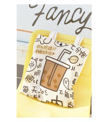 China Funny Recyclable Cartoon Milk Tea Pattern Can Be Customized Tote Bag Shopping Travel Single Shoulder Bag for sale