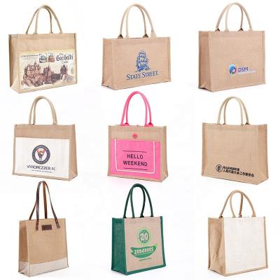 China Recyclable Cheap Eco Friendly And Customizable Waterproof Jute Handheld Advertising Bags Of Design And Logo for sale