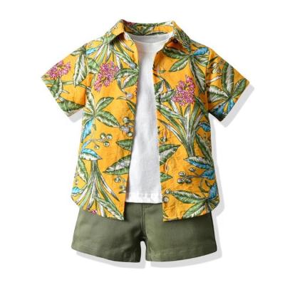 China Summer Casual Children's Suit Boys Short Sleeve Shirt+Blank Tops+Shorts Printing Set Beach Hawaiian Vacation Sportswear Turkey for sale