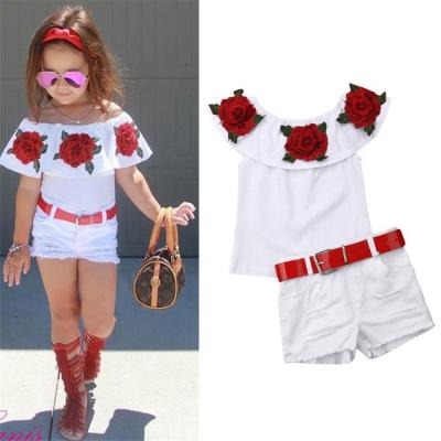 China China Best Online Selling Casual Rose Flowers Embroidery Sets Korean Style Boutique Kids Clothing Kids Clothes Bulk Wholesale for sale