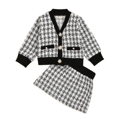 China Casual Kids Girls Fall Winter Clothes Sets Vintage Kids Tweed Plaid Full Skirts Babies 2pcs Party Teams for sale