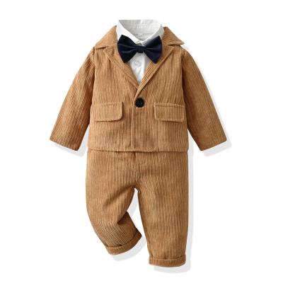 China Europe and America corduroy coat three-piece set children's autumn and winter bow lapel shirt long-sleeved suit pants smart boy for sale