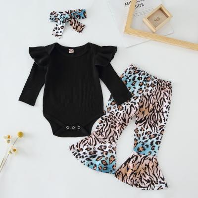 China Breathable 3PCS Fashion 2020 Toddler Kids Girls Clothes Romper Set Ruffle Leopard Top T-shirt+Pant Outfits Party Infant Girls Clothing for sale