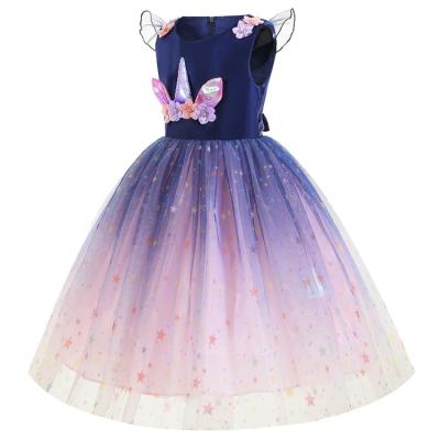 China Princess 2021 Breathable Rainbow Unicorn Short Sleeve Christmas Dress Summer Dress Halloween Costume for sale