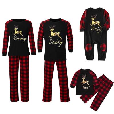 China New Year 2022 Cheap Red Black Plaid Cozy Matching Cotton Parent-child Toddler Kids Reindeer Christmas Family Long Wrap Pajamas for sale