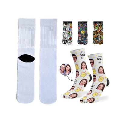 China Hot Selling OEM QUICK DRY 3D Logo Printed Mens White Socks Polyester Tube Sublimation Sock Custom Blank For Sublimation for sale