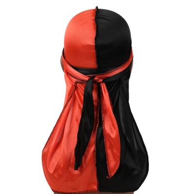 China Fanni High Quality Silky Two Tone Satin Durag Pirate Cap Breathable Long-tail Headwraps For Women Men for sale