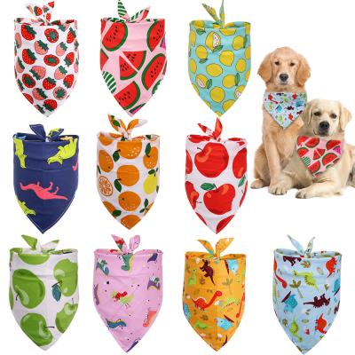 China Custom Made Fanni Wholesale Dinosaurs 100% Fruit Cotton Pet Viable Triangle Scarf Bandanas For Dog for sale