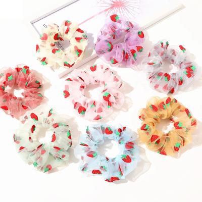 China Fashion Fruit Mesh Scrunchie Strawberry Hair Scrunchies Fanni Top Sale New Summer 12cm Tulle for sale