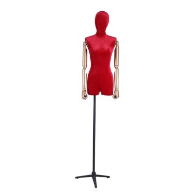 China Customize Cloth Covered Red Female Dress Form Bust Torso Mannequin For Tailors for sale