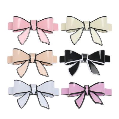 China Eco-friendly/recyclable/fancy candy 9 color big bow hair barrette cuts high quality acrylic bow hair clip for girls for sale