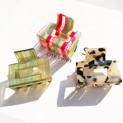 China Eco-friendly / Recyclable Color Rainbow Fashion Mixed Color Hair Claw Hair Claw Cellulose Acetate Hollow Small Hair Claw Clips for sale