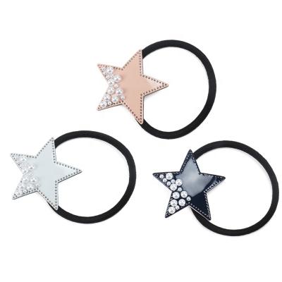 China Eco-Friendly/Recyclable/Fancy Decoration Girls Elastic Star Hair Bands Imitated Pearl Star Ponytail Headband Fashion Women Hair Accessories for sale