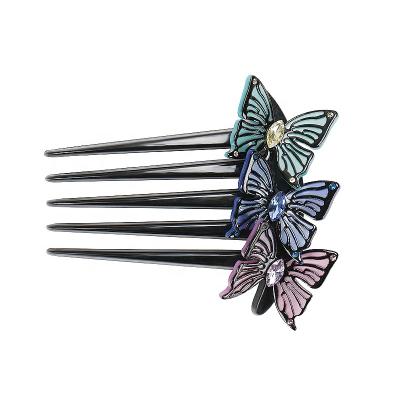 China Eco-Friendly/Recyclable/Fancy Fashion 3 Butterfly Hair Comb Cellulose Acetate Crystal Hair Comb Clips Butterfly Bridal Hair Comb For Women for sale