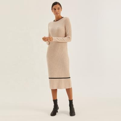 China New 2021 Long Sleeve Knitted Breathable Style Sweater Tight Fit Mid Length Knitted Dress for sale