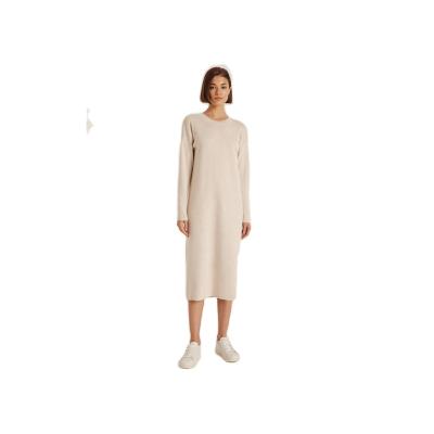 China Factory Price Breathable Knitted Solid Breathable Comfortable Long V-Neck Autumn Sweater Dress for sale