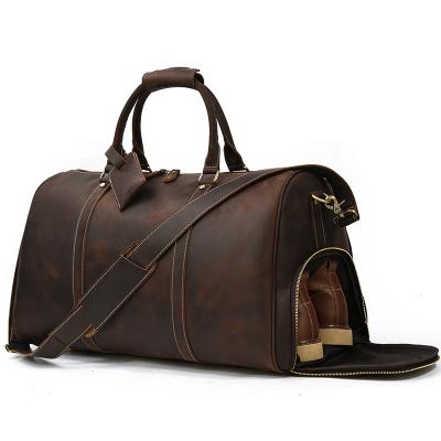 China Brown Leather Weekender Bag Mens Crazy Horse Handmade Leather Weekender Duffel Bag Outdoor Storage Bag For Travel for sale