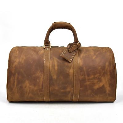 China Japan Style Customize Logo Leather Duffel Bag Stylish Weekender Bag Men Crazy Horse For Outdoor for sale