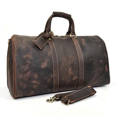 China Vintage Retro 24 Inch Crazy Horse Stylish Mens Leather Overnight Luggage Duffle Travel Bag for sale