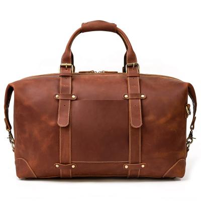 China Brown Crazy Horse Retro Vintage Men's Casual Duffel Bag Stylish Leather Travel Bag For Weekender for sale