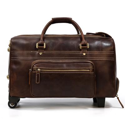 China Vintage Luxury Simple Duffel Bag Travel Unisex Genuine Leather Frame With Wheels Trolley for sale