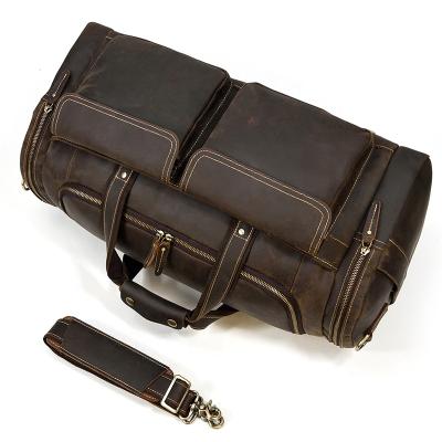 China Mens Outdoor Goods Vintage Dark Brown Vintage Leather Duffle Bag Custom Leather Overnight Travel Bag Crazy Horse Duffle Bag for sale