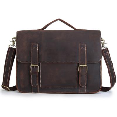 China Men Crazy Horse Business GENUINE LEATHER Leather Bag Customize Newest Simple Stylish Shoulder Bag Cow Leather Briefcase 2021 for sale