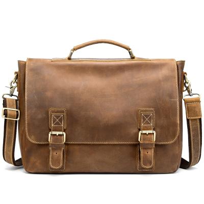 China New Design Luufan Retro Mens Briefcase Crazy Horse Genuine Leather Genuine Leather Business Shoulder Bag High Quality Laptop Bag GENUINE LEATHER Leather Bag for sale