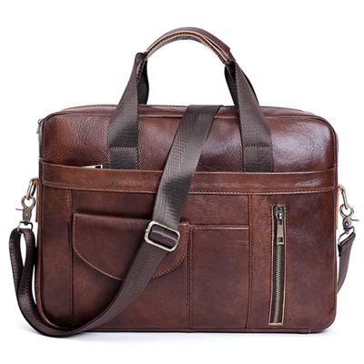 China Luxury GENUINE LEATHER Men's Handbag Fashion Shoulder Bag Laptop Briefcases 15 Inches for sale