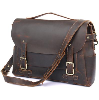 China GENUINE LEATHER Men Scare Vintage Leather 15 Inch Capacity Vintage Shoulder Bag Casual Messenger Bag Simple Fashion for sale