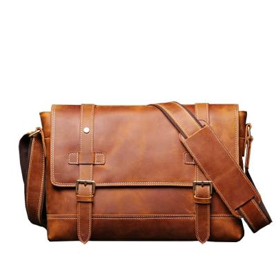 China Retro Vintage Mens Crazy Horse Leather Shoulder Bag Genuine Leather Briefcase for sale