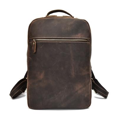 China Multifunctional Custom Made Men 15 Inch Rucksack Bag Vintage Dark Brown Crazy Horse Leather Bag For School for sale