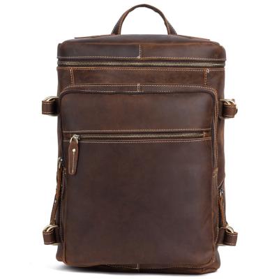 China Retro Multifunctional Customize Logo Laptop Bag Men Crazy Horse Leather Increasing Rucksack For Outdoor for sale