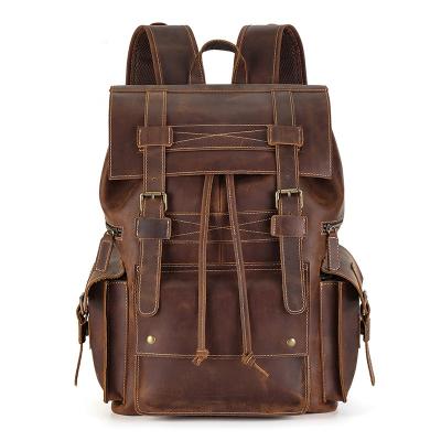 China Multifunctional Stylish Backpack Men Large Capacity Crazy Horse Leather Backpack For Outdoor for sale