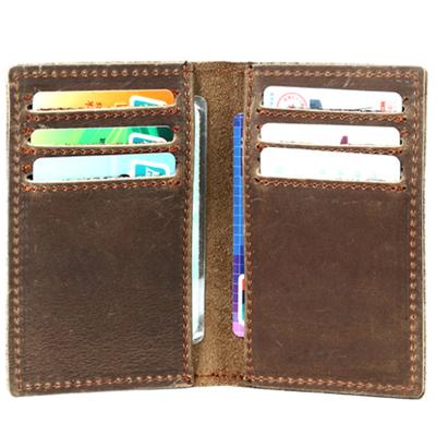 China Custom Logo Genuine Leather Slim Card Holder Pocket Wallet Credit Card Case Newest Fashion Luufan Mens Cowhide Crazy Bifold Purse Long for sale