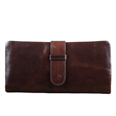 China Unisex Hot Selling Leather Wax Top Layer Fashion Wallet Unisex Oil Leather Long Wallet for sale