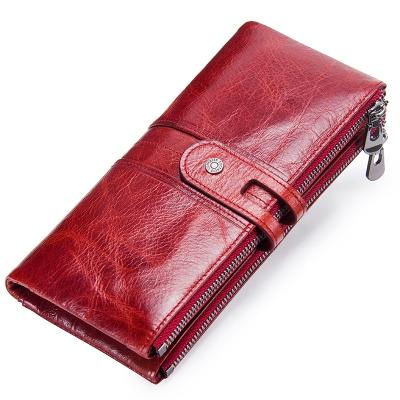 China Vintage Card Holder Wallet Unisex Genuine Leather Fashion Whip Women's Leisure Long Buckle Wallet Wallet for sale