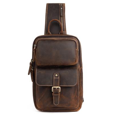 China Hot Sale Wholesale GENUINE LEATHER Men's Real Leather Running Cross - Body Bag Sports Chest Bag for sale