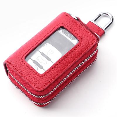 China With Key Transparent Pocket Double Layer Colorful Unisex Genuine Leather Window Car Key Case With Clear Window for sale