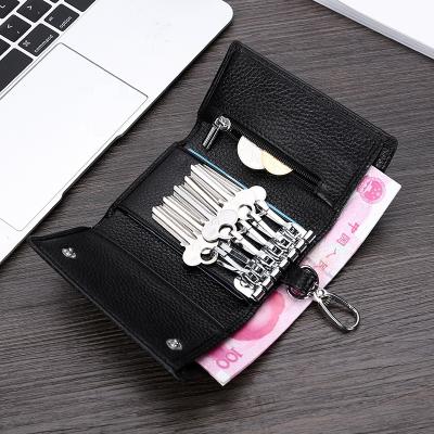 China High Quality Simple Colorful Fashion 6 Key Chain Wallet Ring Cow Leather Key Ring For Key Coin Cash Money for sale