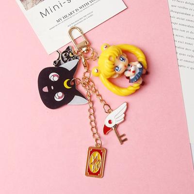 China Hot Selling Fashion Sailor Moon Anime Key Chain Case PVC Yellow Yellow Metal Elegant Hanging Ornaments for sale