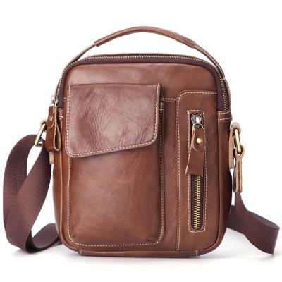 China 2021 New Vintage Genuine Leather Messenger Bag Men Cow Leather Cell Phone Bag Shoulder Bag for sale