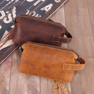 China New Design Vintage Retro Leather Evening Clutch Bag Mens Crazy Horse Clutch Toiletry Bag For Daily Life for sale