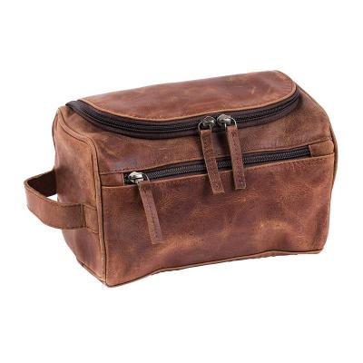 China Vintage Simple Hanging Toiletry Bag Casual Travel Mens Genuine Leather Toiletry Bag With Handle for sale