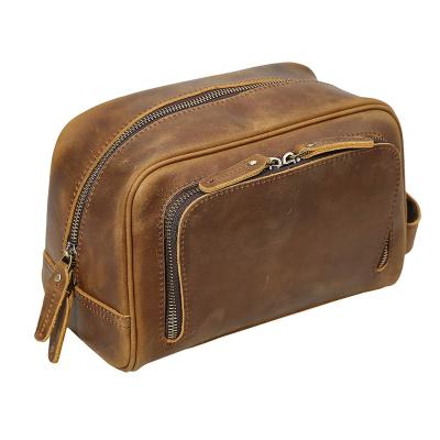 China Wholesale Genuine Leather Handmade Custom Made Vintage Men Makeup Bags Cosmetic Bag For Travel for sale