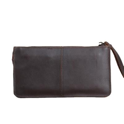 China Fashion Men Oil To Wax Leather Black Double Zipper Long Wallet Vintage Clutch Bag for sale