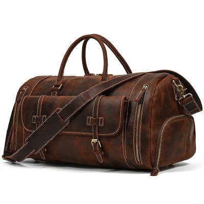 China Durable Luxury Genuine Leather Large Capacity Luggage Bag Men Travel Duffel Bag With Shoe Compartment for sale