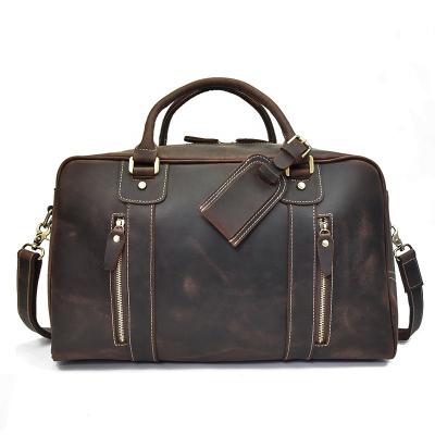 China Crazy Horse Newest High Quality Durable Dark Brown Casual Men's Luggage Sports Travel Leather Bag For Weekender for sale