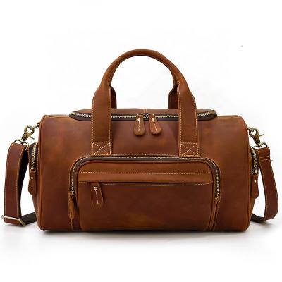 China Vintage Crazy Horse Duffle Bag Unisex Leather Luggage/Newest 16 Inch Brown Stylish/Simple Duffel Bag 2021 For Weekender for sale